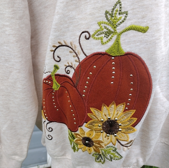 Alfred Dunner L Ivory Autumn Embroidered Pullover Sweatshirt Top NWT - Picture 3 of 9